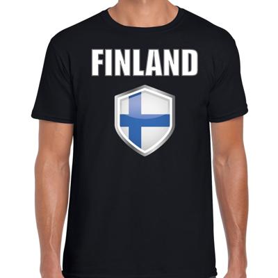 Finland vlag thema landen t-shirt - zwart - voor heren - Supporters kleding - korte mouwen