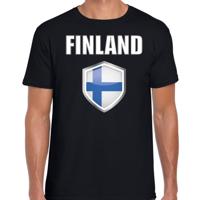 Finland vlag thema landen t-shirt - zwart - voor heren - Supporters kleding - korte mouwen