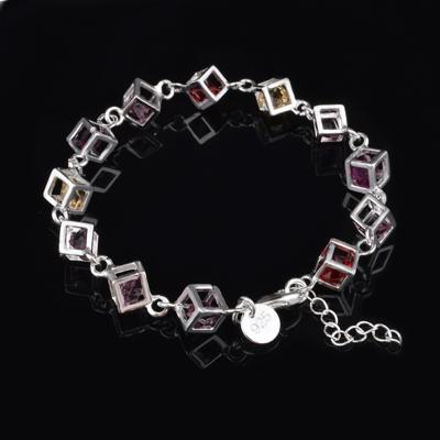 Holle geruite kleurrijke Strass mode zilveren armband (zilver)