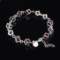 Holle geruite kleurrijke Strass mode zilveren armband (zilver) Holle geruite kleurrijke Strass mode zilveren armband (zilver)