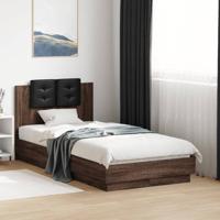 Bedframe met hoofdbord en LED bruin eikenkleur 90x190 cm