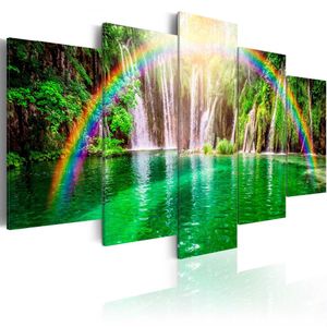 Schilderij - Waterval en Regenboog , 5 luik