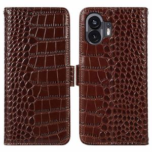 Nothing Phone (2) Crocodile Series Wallet Leren Hoesje met RFID - Bruin