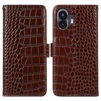 Nothing Phone (2) Crocodile Series Wallet Leren Hoesje met RFID - Bruin