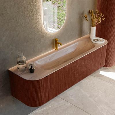 Badmeubel Mondiaz Kurve-Dlux | 170 cm | Meubelkleur Ruby | Wastafelkleur Saba | Solid surface | Wasbak midden spoelbak | 1 kraangat