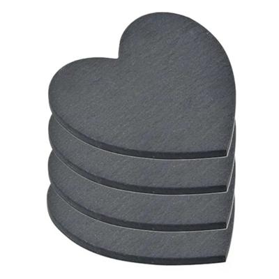 Onderzetters voor glazen - 4x stuks - hartjes - Leisteen - 10 x 0.8 cm