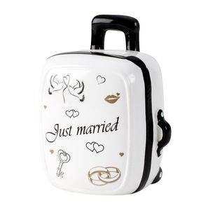 Spaarpot voor volwassenen Just Married - Keramiek - koffer in bruiloft thema - 15 x 12 cm