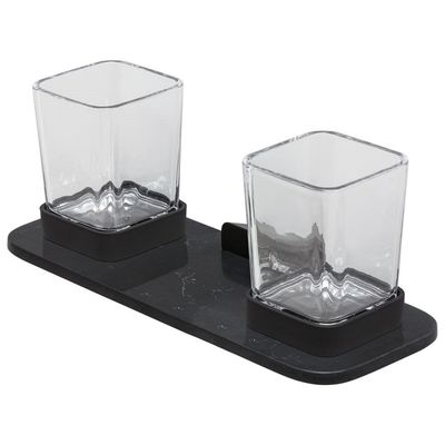 Glashouder Met Planchet Dubbel Geesa Shift Zwart Met Matzwarte Marmerlook Geesa