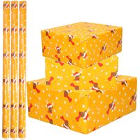 3x Rollen Kerst inpakpapier/cadeaupapier oker geel/rendieren fun 2,5 x 0,7 meter 3x Rollen Kerst inpakpapier/cadeaupapier oker geel/rendieren fun 2,5 x 0,7 meter