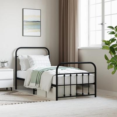 Bedframe met hoofd- en voeteneinde metaal zwart 90x200 cm