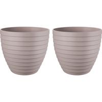 Bloempot/plantenpot Florenzia - 2x - taupe - kunststof - D15 x H13,2 cm - voor buiten/binnen