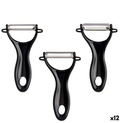 Fruit- en Groentenschiller Kinvara Zwart Roestvrij staal Polypropyleen 9 x 20 x 3,5 cm 10,2 x 20 x 3,5 cm Set (12 Stuks)