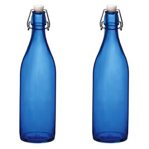 Bormioli rocco waterfles met beugeldop - 4x stuks - blauw transparant - 1000 ml - Giara home deco fl