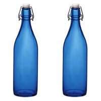 Bormioli rocco waterfles met beugeldop - 4x stuks - blauw transparant - 1000 ml - Giara home deco fl