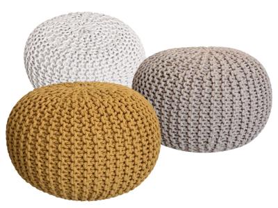 Luuk - Pouf Set 3 Stuks - Grof Gebreid - 100% Gerecycled Katoen - Ø 55 cm