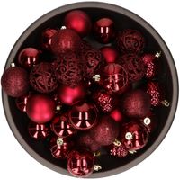 37x stuks kunststof kerstballen donkerrood (oxblood) 6 cm glans/mat/glitter mix - Kerstbal - thumbnail