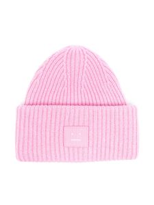 Acne Studios bonnet nervuré à patch Face - Rose