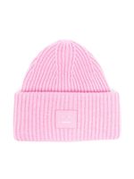 Acne Studios bonnet nervuré à patch Face - Rose - thumbnail