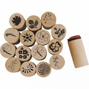 Houten stempelset bloemen 15x stuks - Hobby - Knutselen - stempels