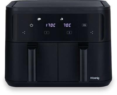 HKoeNIG Olievrije Friteuse - FRY900 - 9L Capaciteit - 4,5L Dubbele Tank - 8 Kookprogramma's - 2400W
