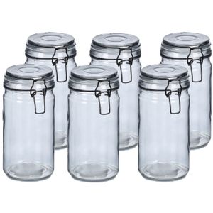 Weckpotten/inmaakpotten - 6x - 750 ml - grijs - glas - beugelsluiting - D10 x H15 cm