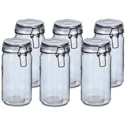 Weckpotten/inmaakpotten - 6x - 750 ml - grijs - glas - beugelsluiting - D10 x H15 cm Weckpotten/inmaakpotten - 6x - 750 ml - grijs - glas - beugelsluiting - D10 x H15 cm