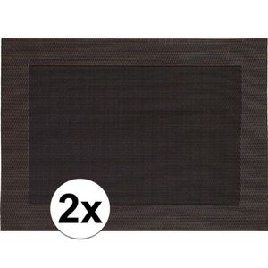 2x Placemats donkerbruin geweven/gevlochten met rand 45 x 30 cm