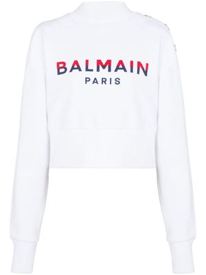 Balmain sweat en coton 3-Buttons à logo imprimé - Blanc