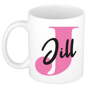 Naam mok Jill - roze - wit - keramiek - 300 ml - verjaardag/cadeau beker