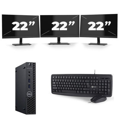 Dell Optiplex 3060 Micro USFF - Intel Core i7-8e Generatie - 16GB RAM - 256GB SSD - Windows 11 + 3x 22 inch Monitor