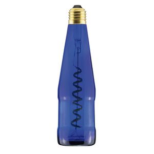 LED lamp in een blauwe bierfles en met een spiraalvormige LED gloeidraad E27 fitting
