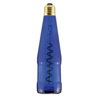 LED lamp in een blauwe bierfles en met een spiraalvormige LED gloeidraad E27 fitting