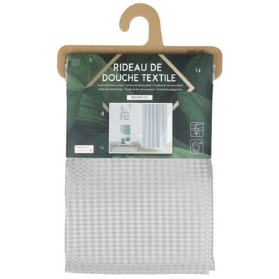 Douchegordijn met ringen - steengrijs - polyester - 180 x 200 cm - wasbaar