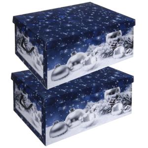 Opbergdoos - kerstballen/kerstversiering - blauw - kerst print - 51 cm - karton - opbergbox