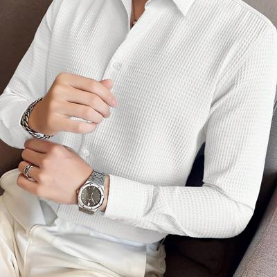 Bon&Bon Men's Waffle Knit Shirt - Black Long Sleeve Button Front White / XXL