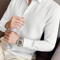 Bon&Bon Men's Waffle Knit Shirt - Black Long Sleeve Button Front White / XXL