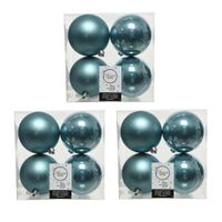 12x stuks kunststof kerstballen ijsblauw (blue dawn) 10 cm glans/mat - thumbnail