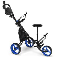 Golftrolley 3 Wielen Golfkaddy van Aluminium met Zitting Verstelbare Handgrepen en Voorwiel Golfwagen met Parapluhouder en Opbergtas