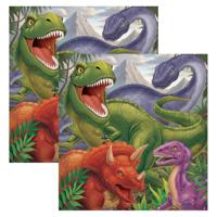 Dinosaurus dieren thema - tafel servetten - 33 x 33 cm - 32x stuks - papier - wegwerp