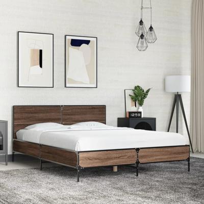 Bedframe bewerkt hout metaal bruin eikenkleur 140x200 cm
