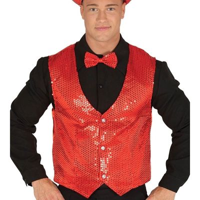 Verkleed feest gilet met pailletten - rood - voor heren - one size Verkleed feest gilet met pailletten - rood - voor heren - one size