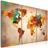 Schilderij - Wereldkaart - Geschilderde Wereld II, 3luik , multikleur , wanddecoratie , premium print op canvas