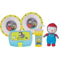 Set di stoviglie - FUN HOUSE - T'CHOUPI - 2 piatti fondi Ø 16 cm, porta merenda, bottiglia con cannuccia e peluche 18 cm