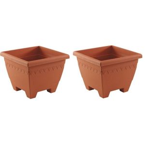 Set van 2x stuks terracotta vierkante plantenpotten/bloempotten Lima 30 cm kunststof