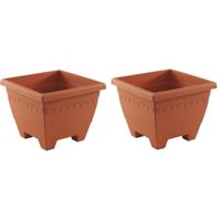 Set van 2x stuks terracotta vierkante plantenpotten/bloempotten Lima 30 cm kunststof