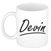 Naam cadeau mok / beker Devin met sierlijke letters 300 ml   - - thumbnail