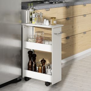 Serveerwagen Keukenwagen met 3 Niveaus Handdoekhouder en Vergrendelbare Wielen voor Keuken/Badkamer/Woonkamer Wit
