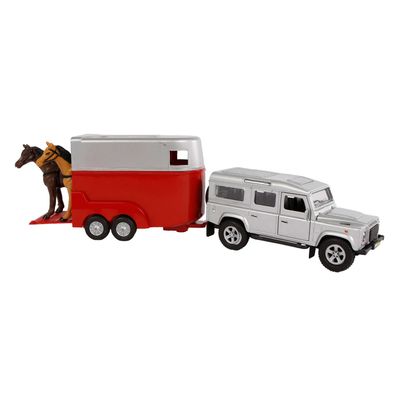 Kids Globe die-cast land rover met paardentrailer 1:32