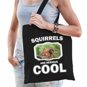 Katoenen tasje squirrels are serious cool zwart - eekhoorntjes/ eekhoorntje cadeau tas