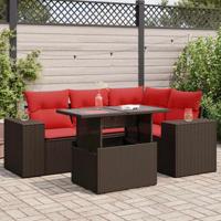 5-delige Loungeset met kussens poly rattan acacia bruin